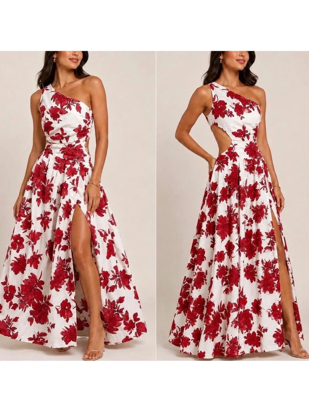 Abercrombie & Fitch Women's One-Shoulder Floral Maxi Dress with Side Cutout and